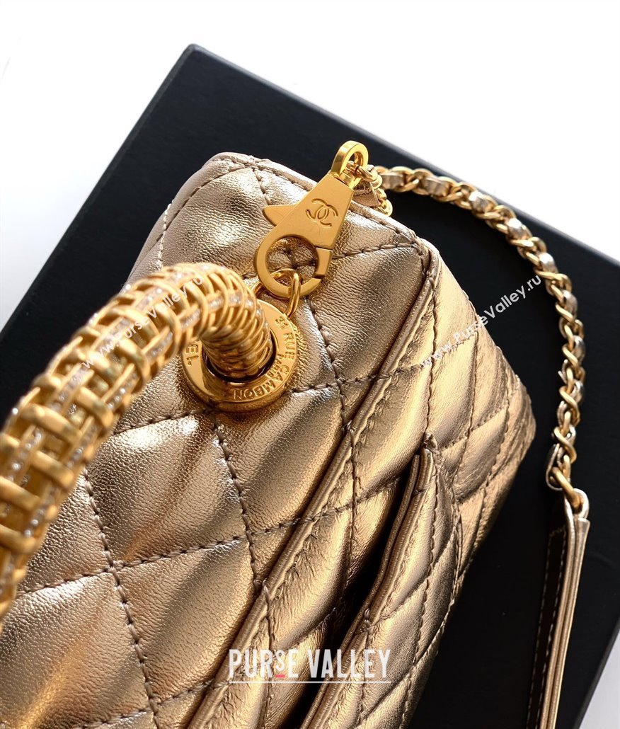 Chanel Coco Handle Calfskin Mini Flap Bag with Woven Top with Strass AS2215 Gold 2025 (yezi-250812013)