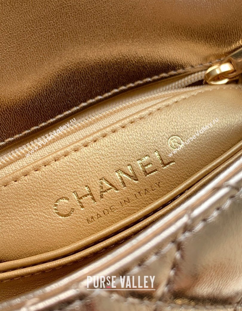 Chanel Coco Handle Calfskin Mini Flap Bag with Woven Top with Strass AS2215 Gold 2025 (yezi-250812013)