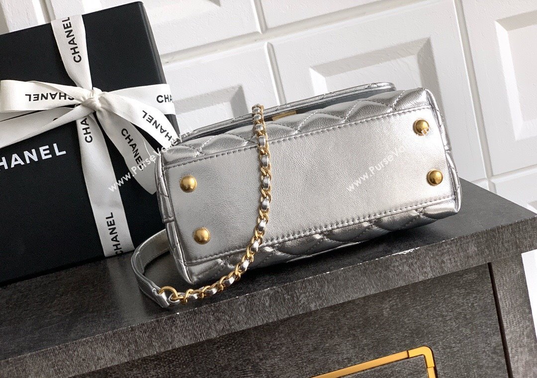Chanel Coco Handle Calfskin Mini Flap Bag with Woven Top with Strass AS2215 Silver 2025 (yezi-250812014)