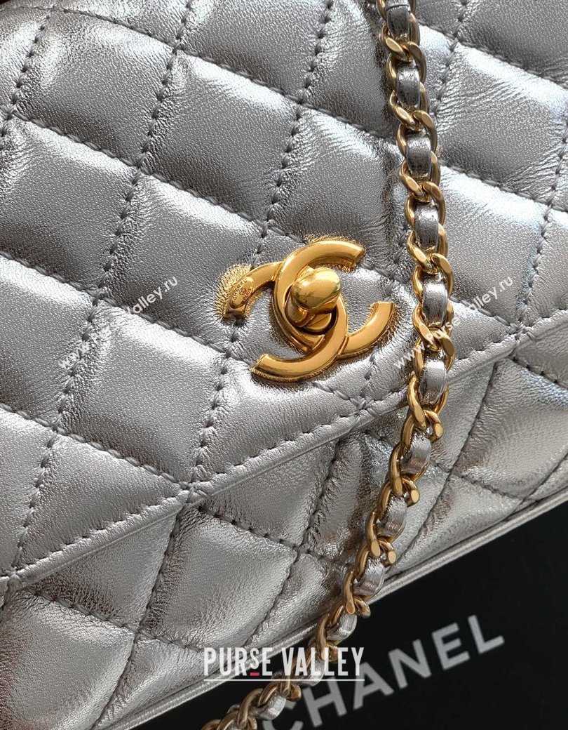Chanel Coco Handle Calfskin Mini Flap Bag with Woven Top with Strass AS2215 Silver 2025 (yezi-250812014)
