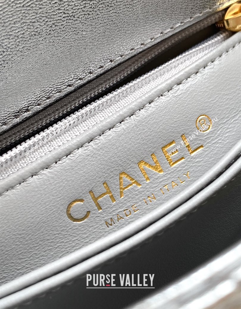 Chanel Coco Handle Calfskin Mini Flap Bag with Woven Top with Strass AS2215 Silver 2025 (yezi-250812014)