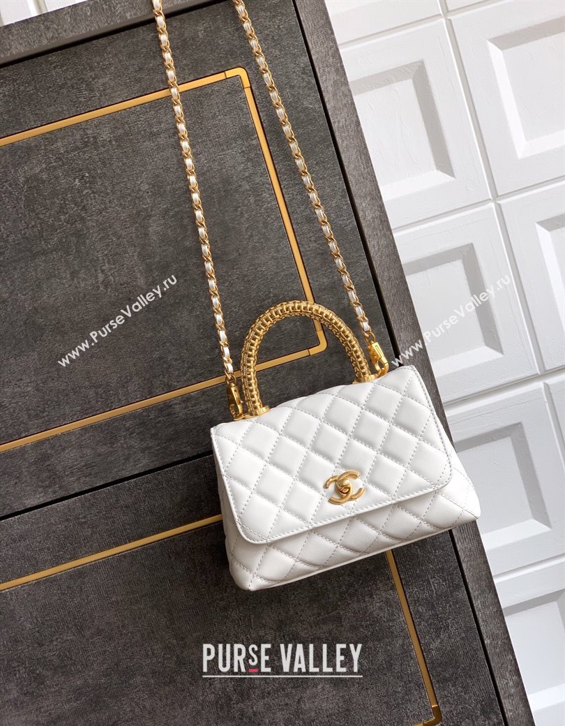 Chanel Coco Handle Calfskin Mini Flap Bag with Woven Top with Strass AS2215 White 2025 (yezi-250812015)