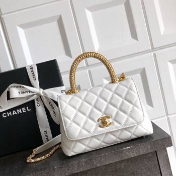 Chanel Coco Handle Calfskin Mini Flap Bag with Woven Top with Strass AS2215 White 2025 (yezi-250812015)