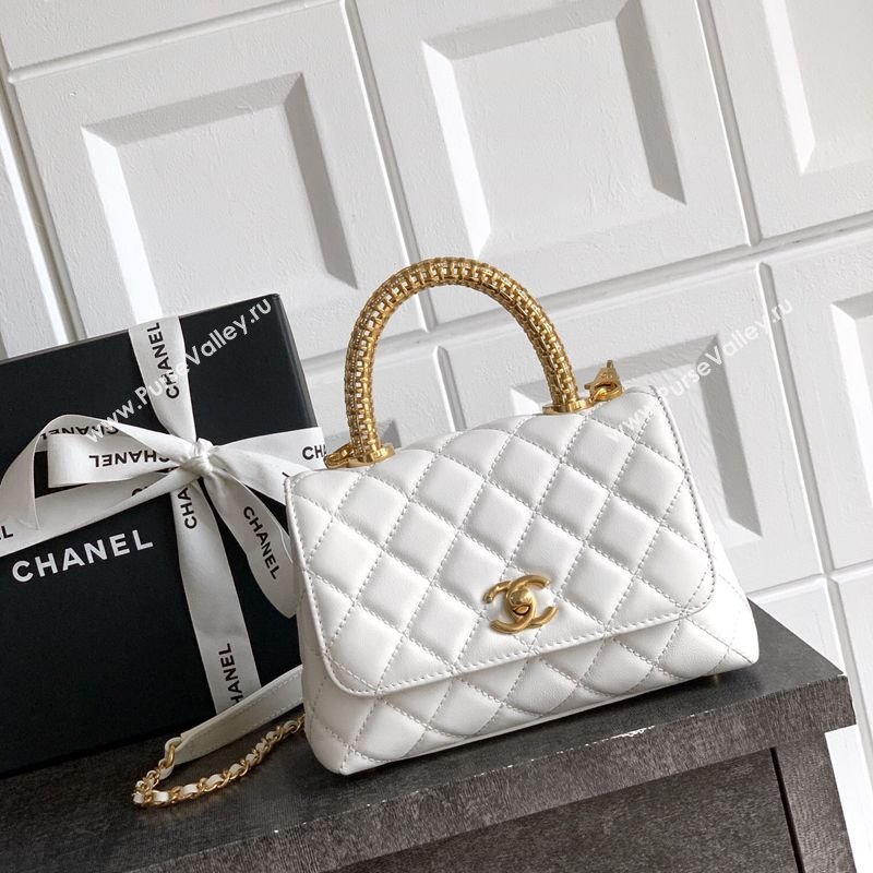 Chanel Coco Handle Calfskin Mini Flap Bag with Woven Top with Strass AS2215 White 2025 (yezi-250812015)