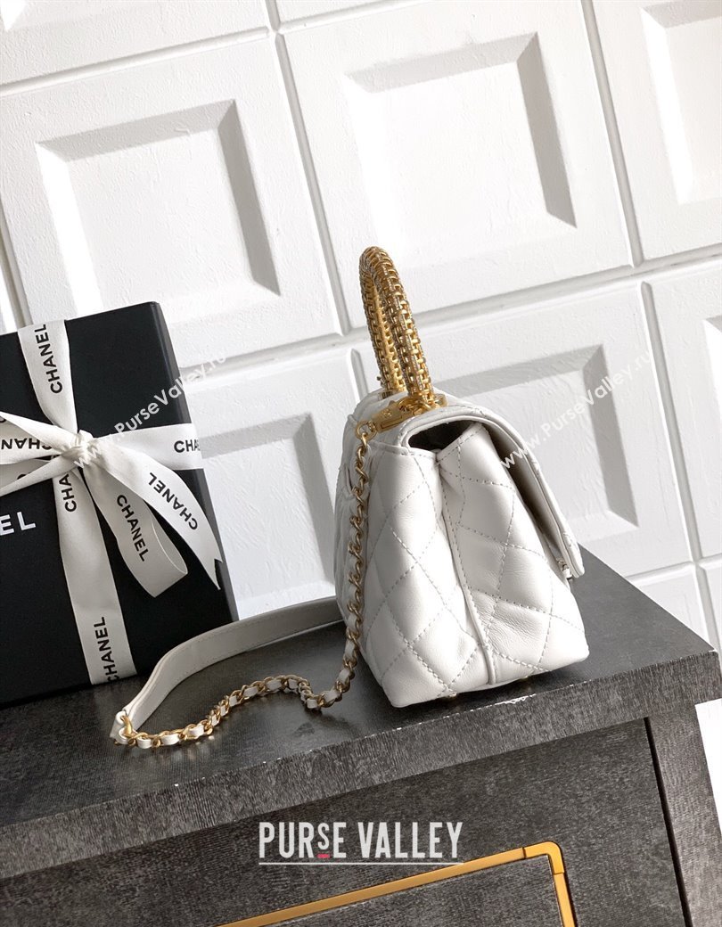Chanel Coco Handle Calfskin Mini Flap Bag with Woven Top with Strass AS2215 White 2025 (yezi-250812015)