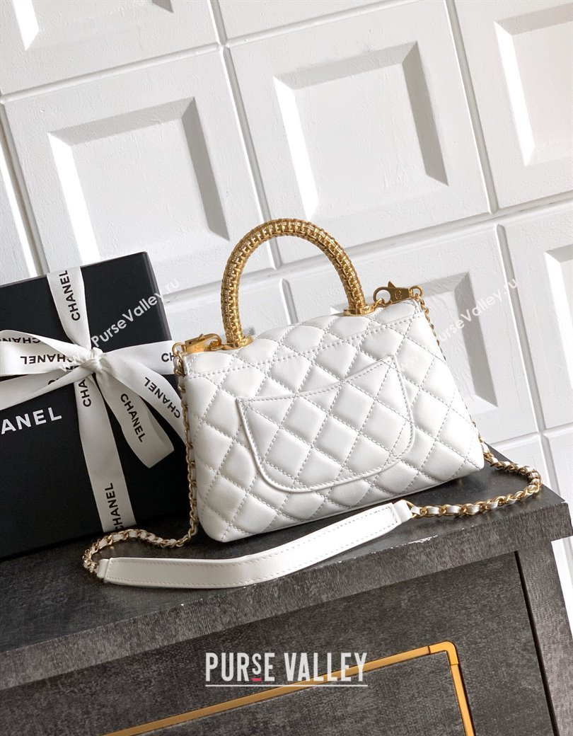 Chanel Coco Handle Calfskin Mini Flap Bag with Woven Top with Strass AS2215 White 2025 (yezi-250812015)