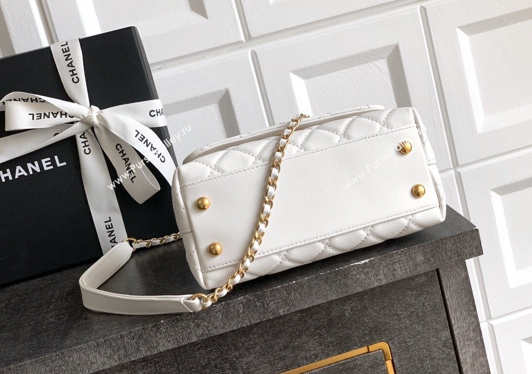 Chanel Coco Handle Calfskin Mini Flap Bag with Woven Top with Strass AS2215 White 2025 (yezi-250812015)