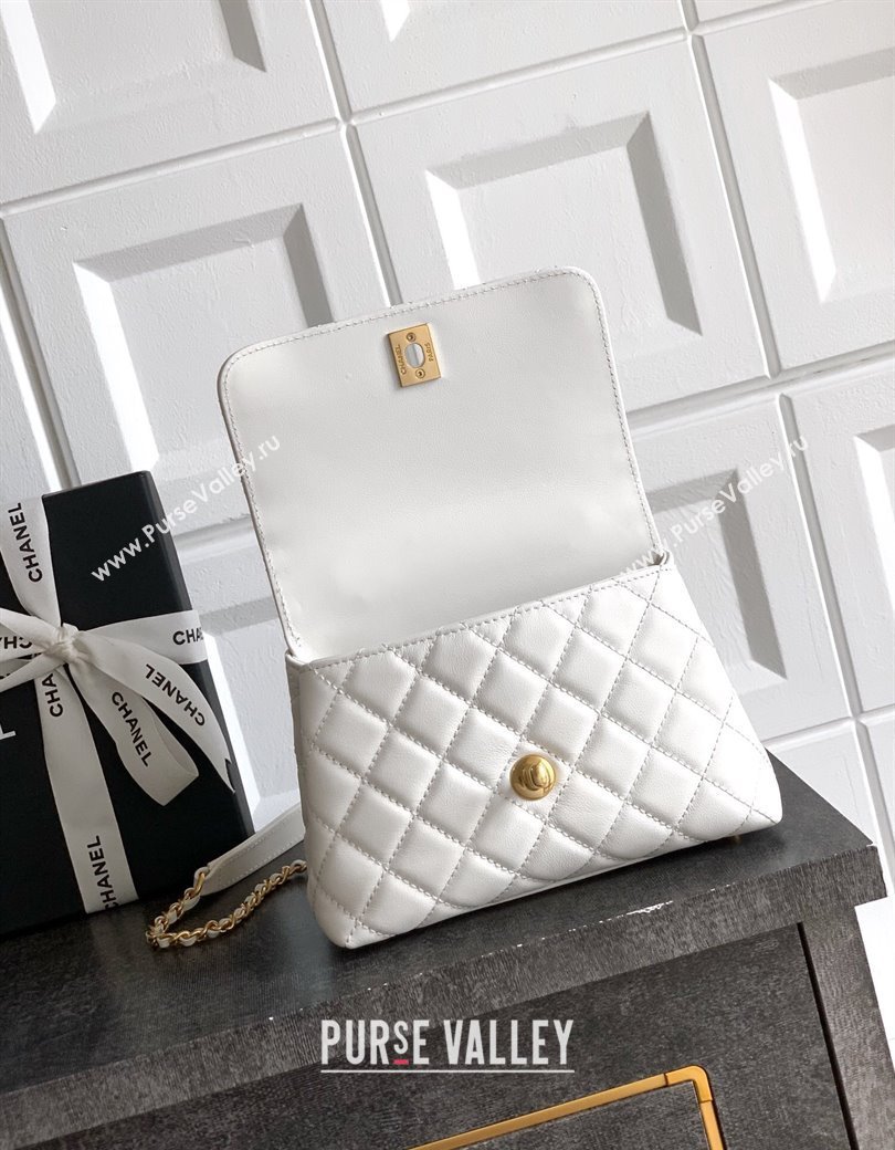 Chanel Coco Handle Calfskin Mini Flap Bag with Woven Top with Strass AS2215 White 2025 (yezi-250812015)