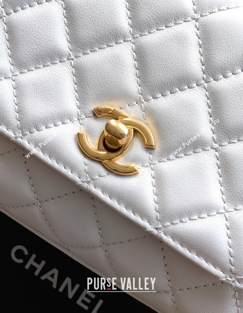 Chanel Coco Handle Calfskin Mini Flap Bag with Woven Top with Strass AS2215 White 2025 (yezi-250812015)