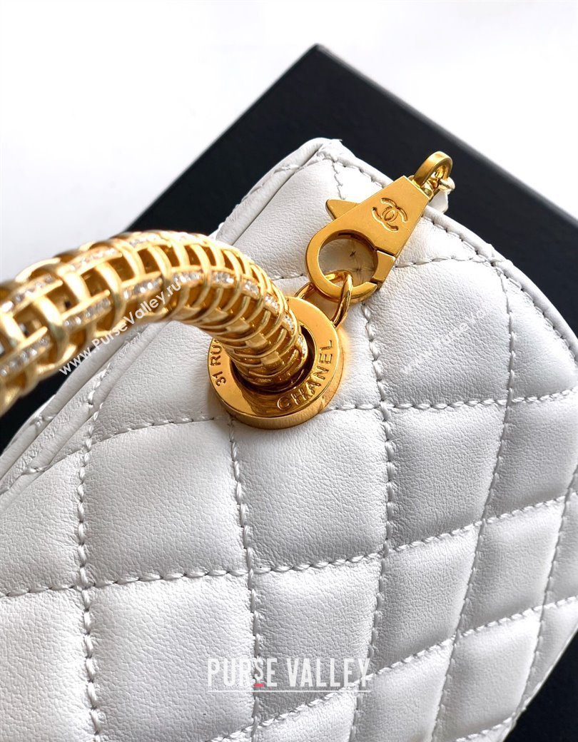 Chanel Coco Handle Calfskin Mini Flap Bag with Woven Top with Strass AS2215 White 2025 (yezi-250812015)