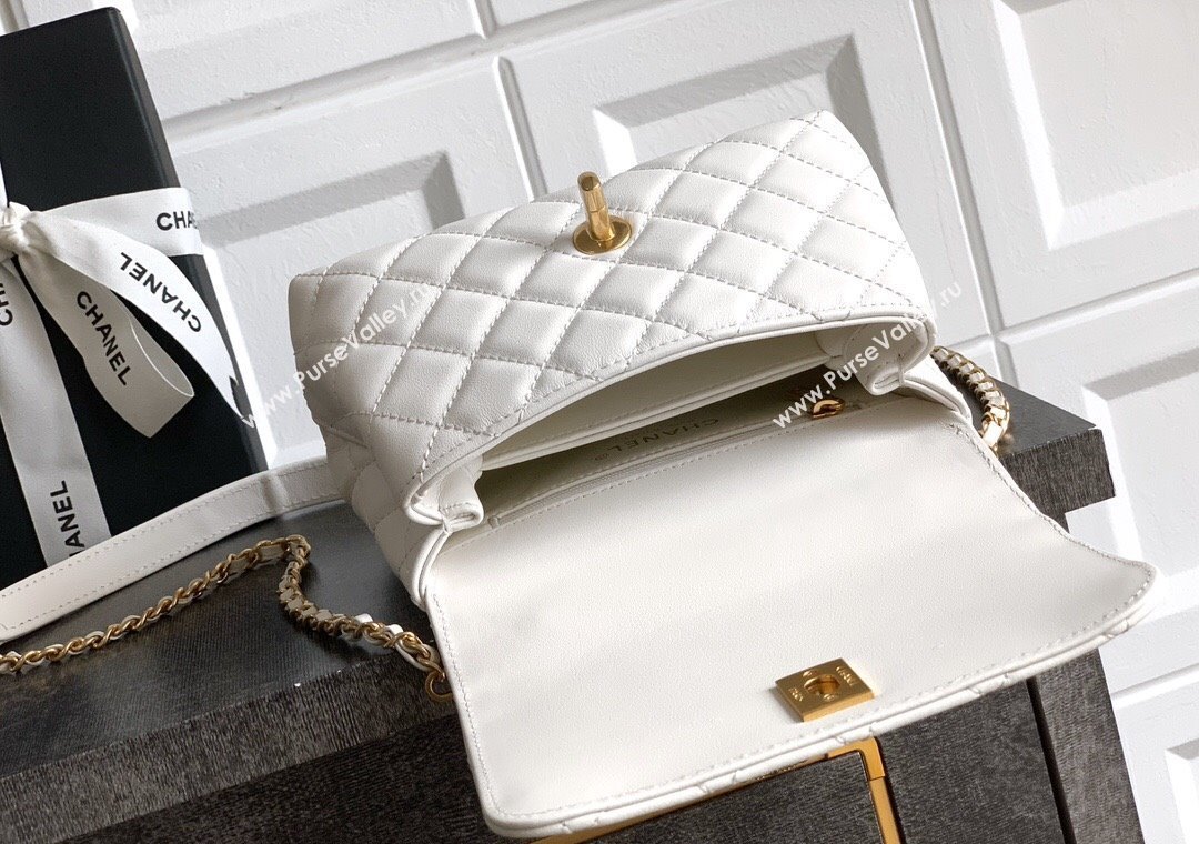 Chanel Coco Handle Calfskin Mini Flap Bag with Woven Top with Strass AS2215 White 2025 (yezi-250812015)