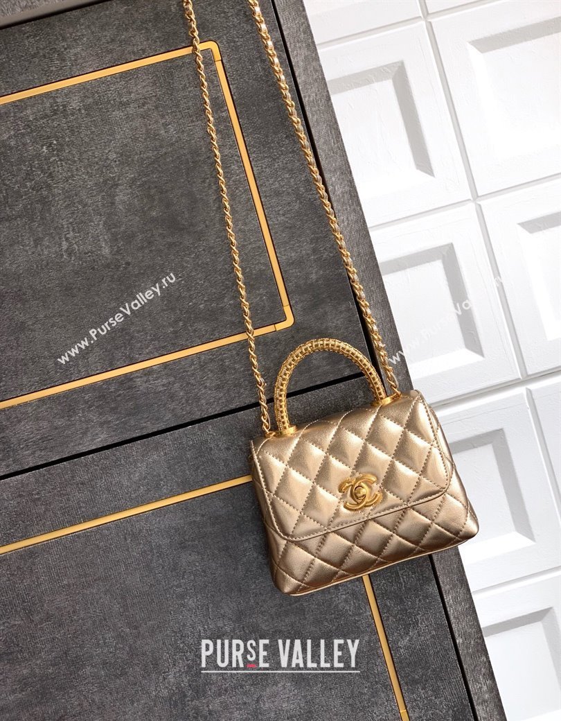 Chanel Coco Handle Calfskin Micro Flap Bag with Woven Top with Strass Gold 2025 (yezi-250812017)