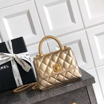 Chanel Coco Handle Calfskin Micro Flap Bag with Woven Top with Strass Gold 2025 (yezi-250812017)