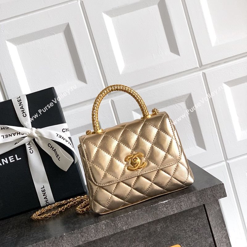 Chanel Coco Handle Calfskin Micro Flap Bag with Woven Top with Strass Gold 2025 (yezi-250812017)