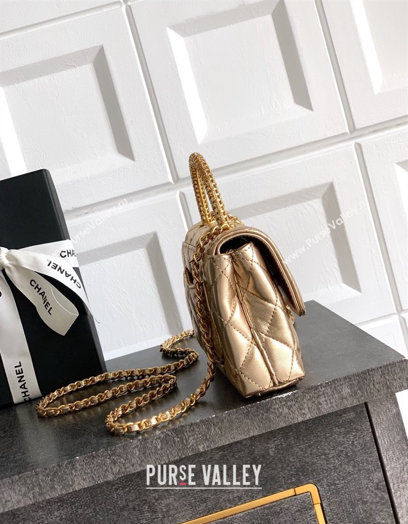 Chanel Coco Handle Calfskin Micro Flap Bag with Woven Top with Strass Gold 2025 (yezi-250812017)