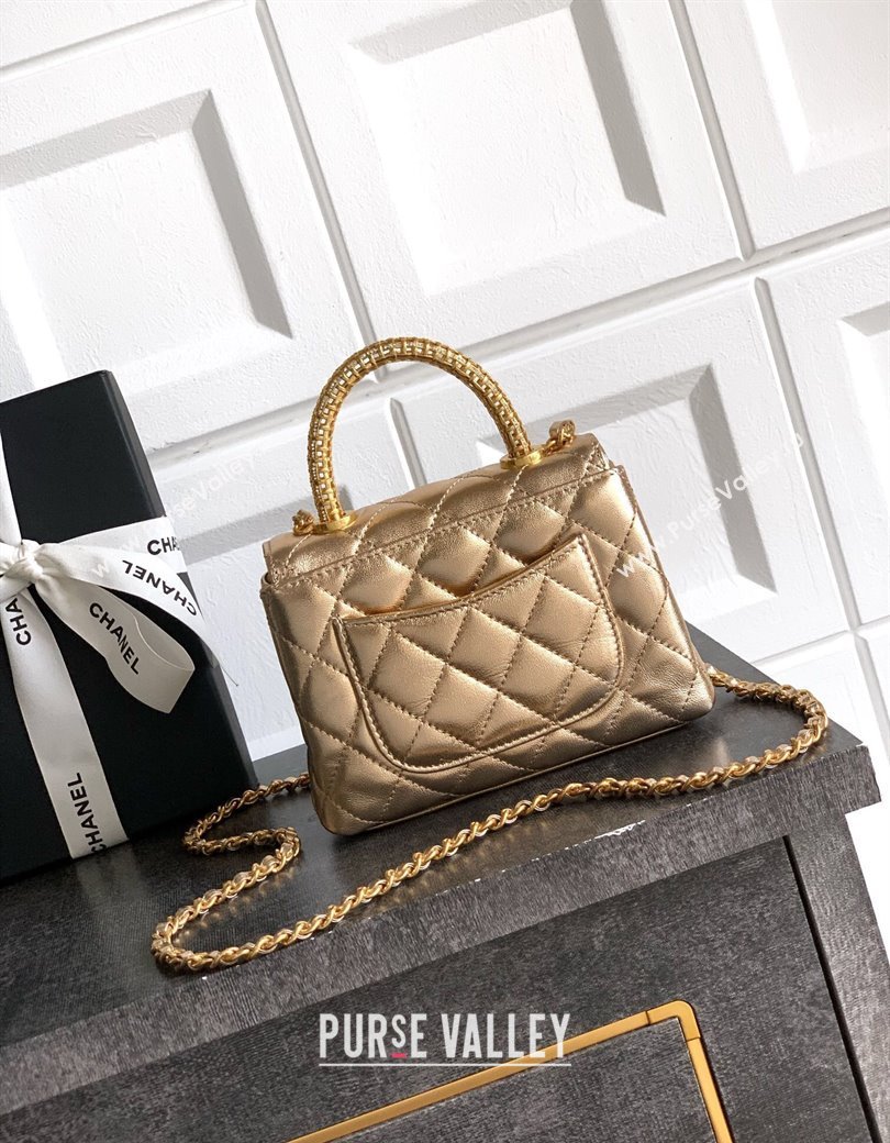 Chanel Coco Handle Calfskin Micro Flap Bag with Woven Top with Strass Gold 2025 (yezi-250812017)
