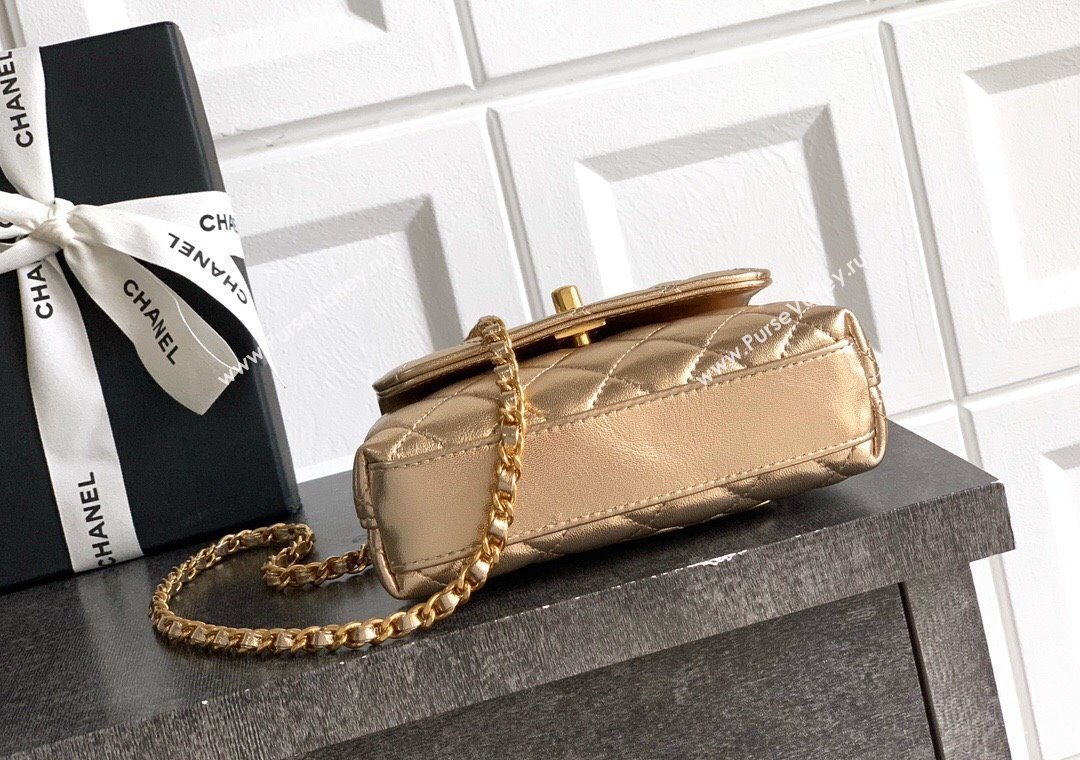 Chanel Coco Handle Calfskin Micro Flap Bag with Woven Top with Strass Gold 2025 (yezi-250812017)