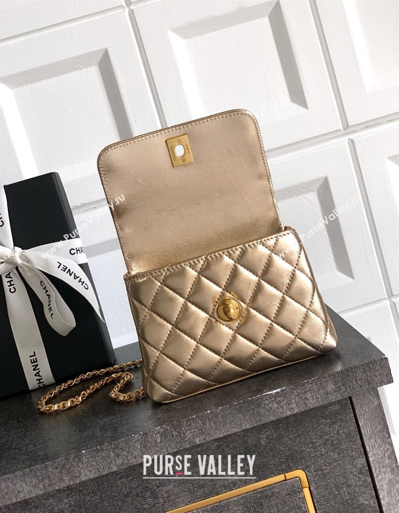 Chanel Coco Handle Calfskin Micro Flap Bag with Woven Top with Strass Gold 2025 (yezi-250812017)