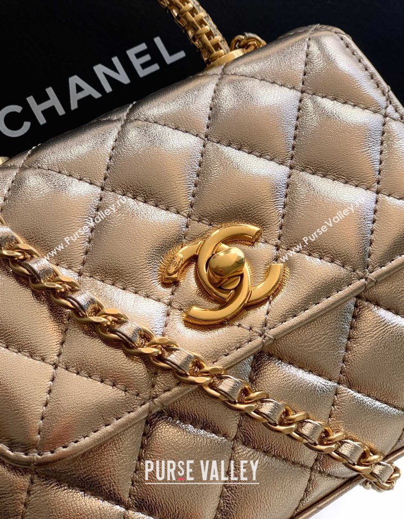 Chanel Coco Handle Calfskin Micro Flap Bag with Woven Top with Strass Gold 2025 (yezi-250812017)