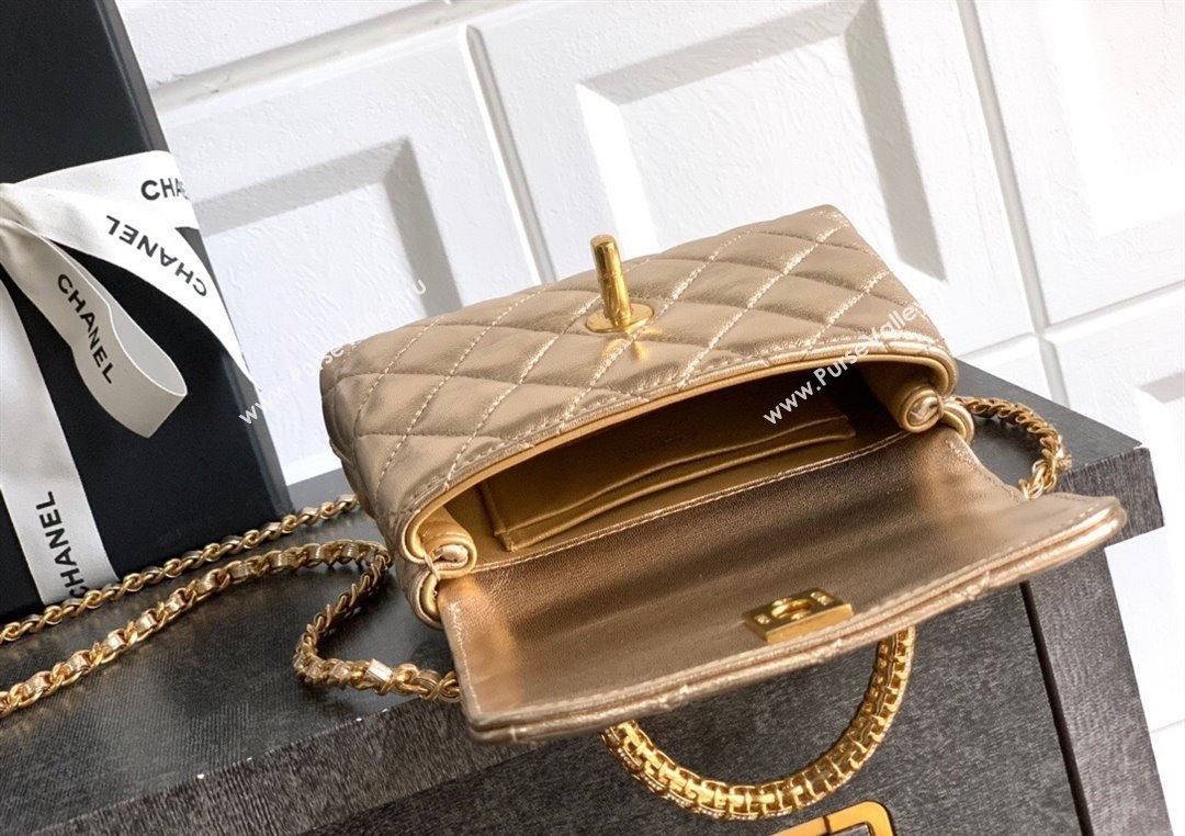 Chanel Coco Handle Calfskin Micro Flap Bag with Woven Top with Strass Gold 2025 (yezi-250812017)