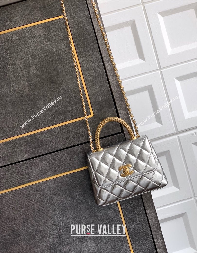 Chanel Coco Handle Calfskin Micro Flap Bag with Woven Top with Strass Silver 2025 (yezi-250812018)