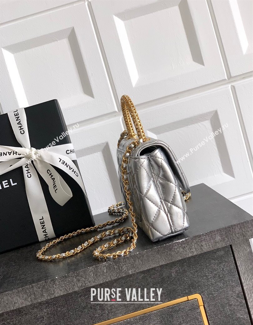 Chanel Coco Handle Calfskin Micro Flap Bag with Woven Top with Strass Silver 2025 (yezi-250812018)