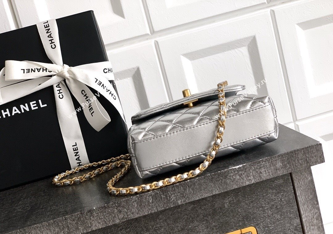 Chanel Coco Handle Calfskin Micro Flap Bag with Woven Top with Strass Silver 2025 (yezi-250812018)