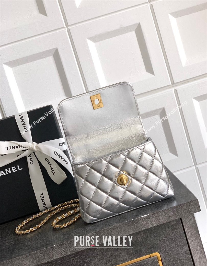 Chanel Coco Handle Calfskin Micro Flap Bag with Woven Top with Strass Silver 2025 (yezi-250812018)