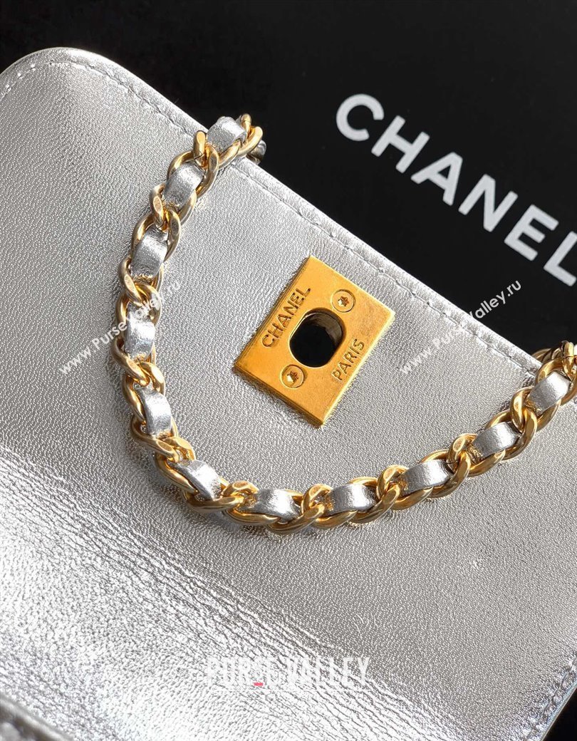 Chanel Coco Handle Calfskin Micro Flap Bag with Woven Top with Strass Silver 2025 (yezi-250812018)