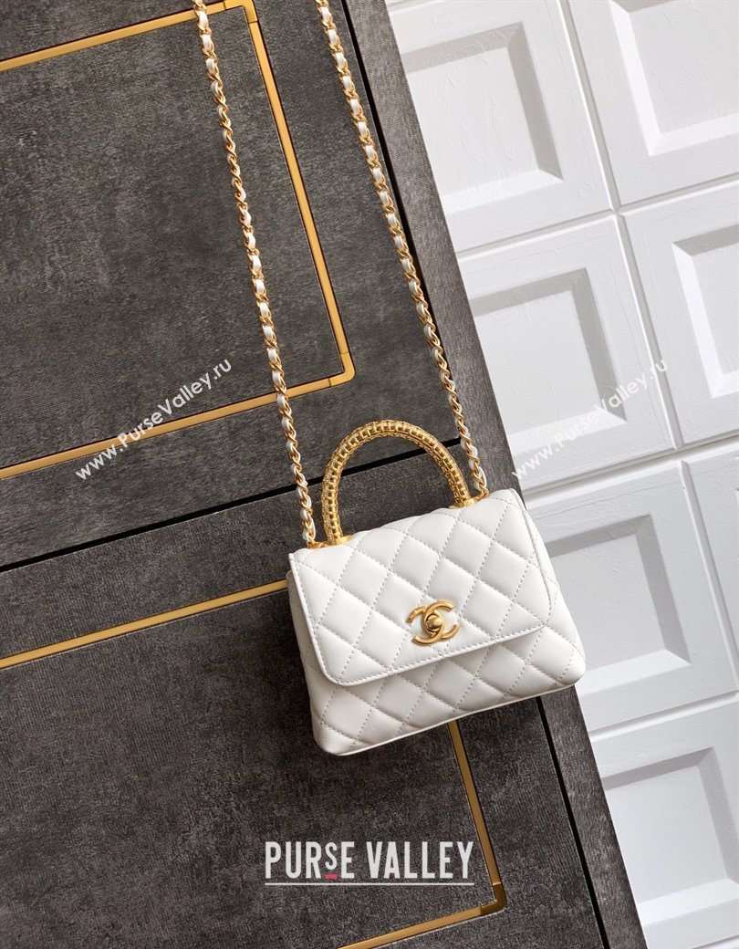 Chanel Coco Handle Calfskin Micro Flap Bag with Woven Top with Strass White 2025 (yezi-250812019)