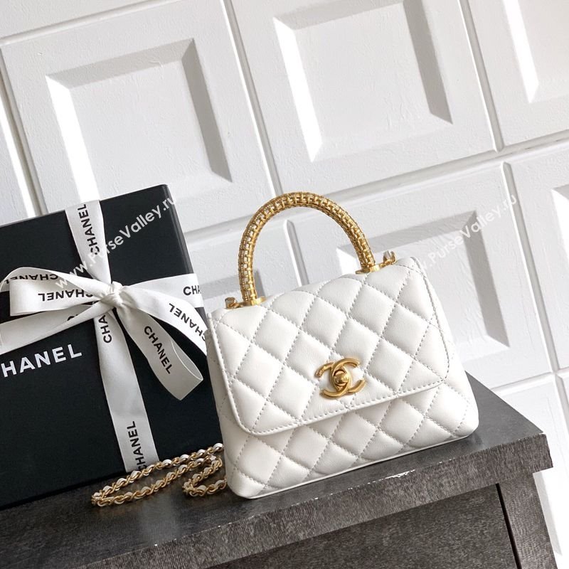 Chanel Coco Handle Calfskin Micro Flap Bag with Woven Top with Strass White 2025 (yezi-250812019)