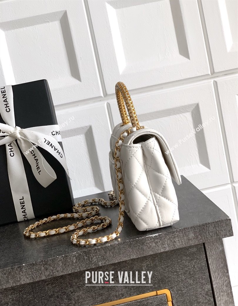 Chanel Coco Handle Calfskin Micro Flap Bag with Woven Top with Strass White 2025 (yezi-250812019)