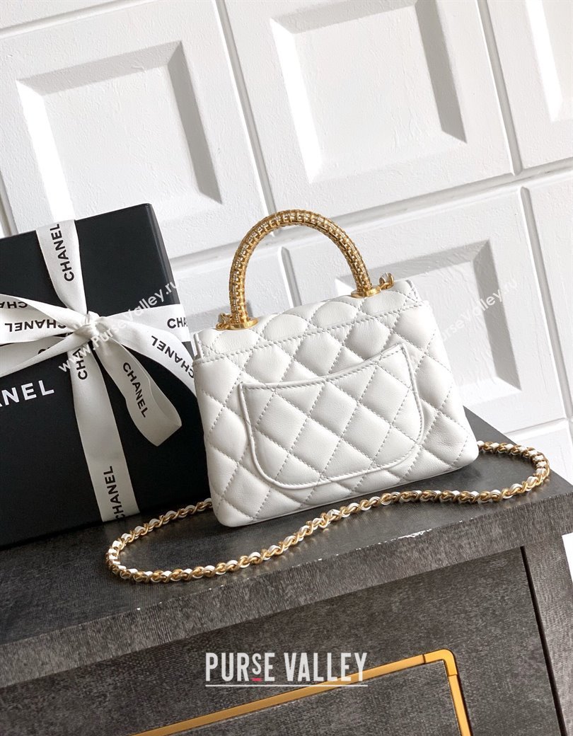 Chanel Coco Handle Calfskin Micro Flap Bag with Woven Top with Strass White 2025 (yezi-250812019)