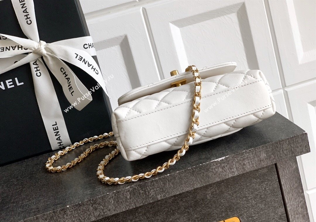Chanel Coco Handle Calfskin Micro Flap Bag with Woven Top with Strass White 2025 (yezi-250812019)