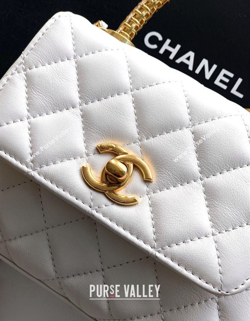 Chanel Coco Handle Calfskin Micro Flap Bag with Woven Top with Strass White 2025 (yezi-250812019)