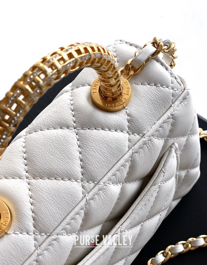 Chanel Coco Handle Calfskin Micro Flap Bag with Woven Top with Strass White 2025 (yezi-250812019)