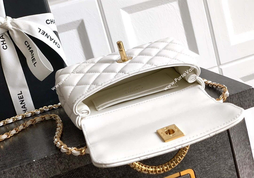 Chanel Coco Handle Calfskin Micro Flap Bag with Woven Top with Strass White 2025 (yezi-250812019)