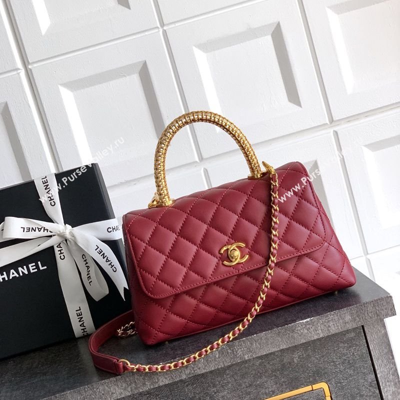 Chanel Coco Handle Calfskin Small Flap Bag with Woven Top with Strass Burgundy 2025 (yezi-250812012)