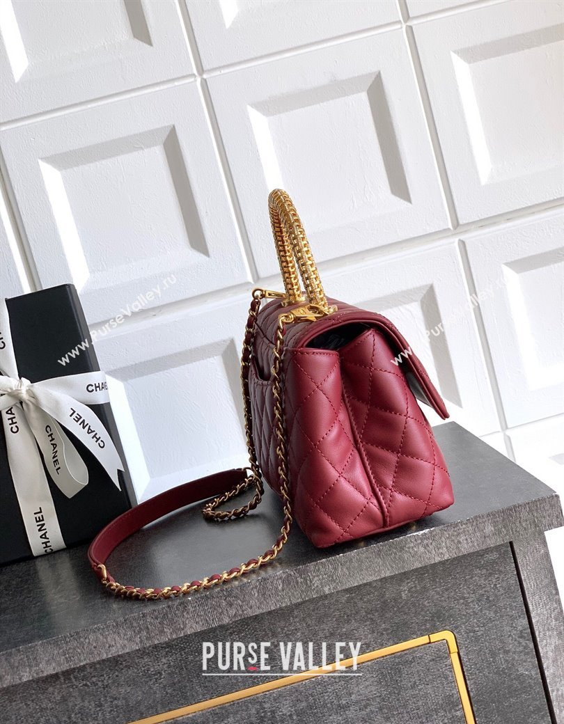 Chanel Coco Handle Calfskin Small Flap Bag with Woven Top with Strass Burgundy 2025 (yezi-250812012)