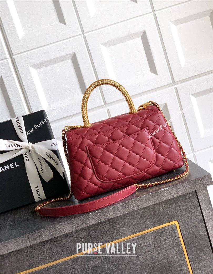 Chanel Coco Handle Calfskin Small Flap Bag with Woven Top with Strass Burgundy 2025 (yezi-250812012)