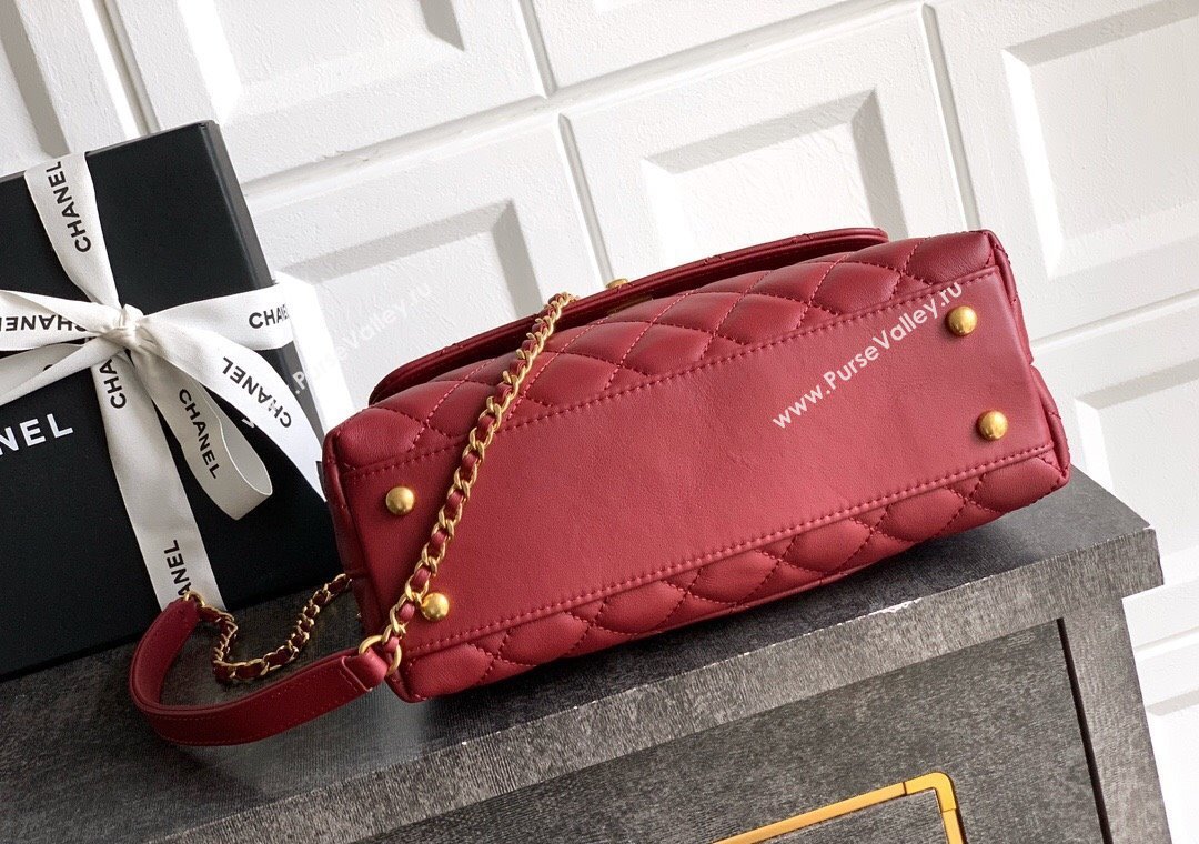 Chanel Coco Handle Calfskin Small Flap Bag with Woven Top with Strass Burgundy 2025 (yezi-250812012)