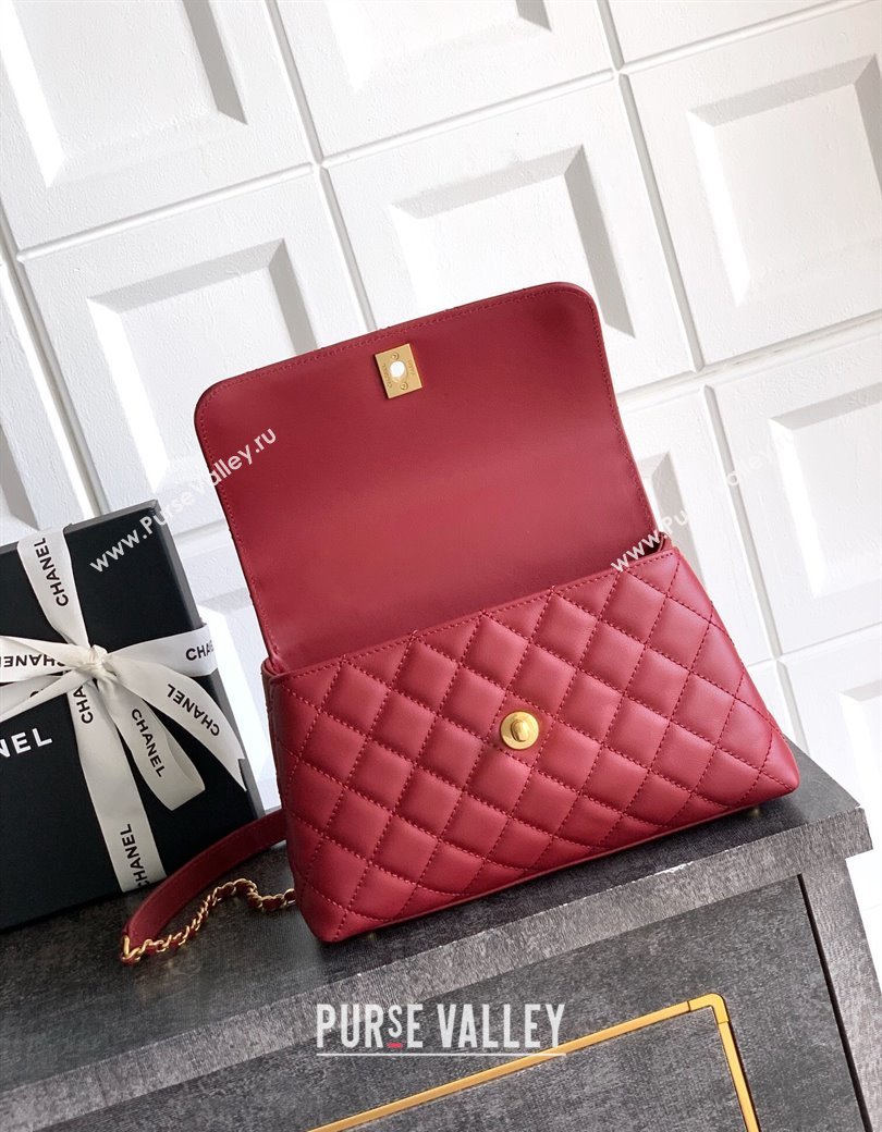 Chanel Coco Handle Calfskin Small Flap Bag with Woven Top with Strass Burgundy 2025 (yezi-250812012)