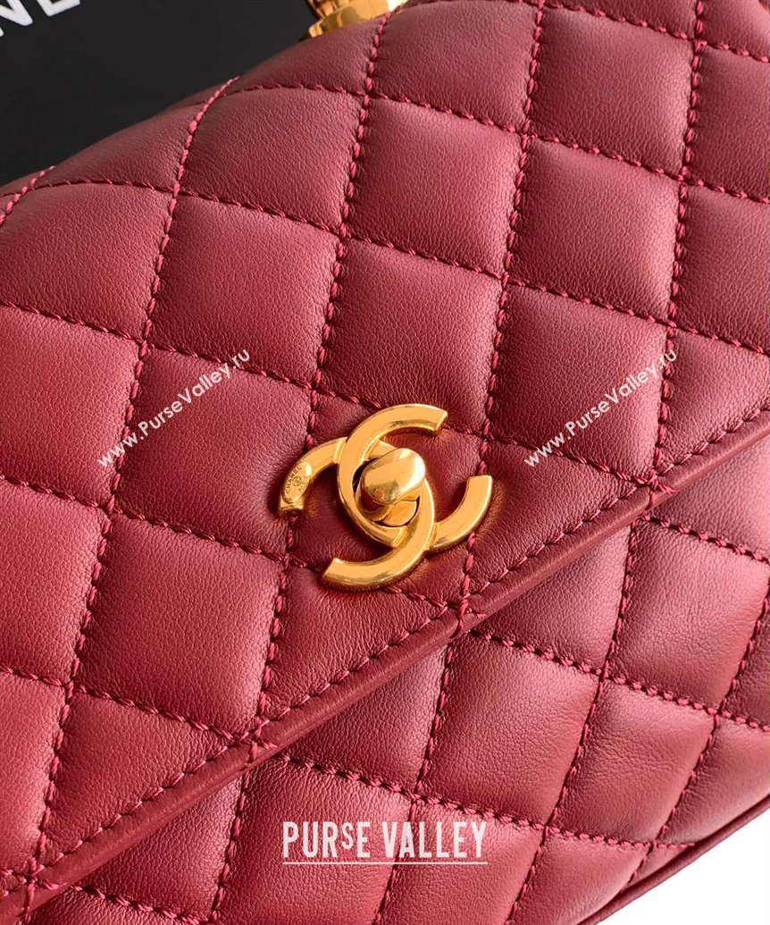 Chanel Coco Handle Calfskin Small Flap Bag with Woven Top with Strass Burgundy 2025 (yezi-250812012)