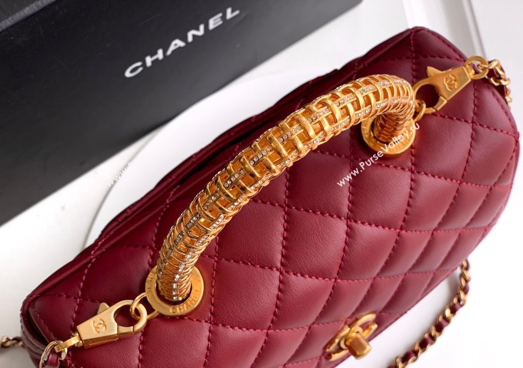 Chanel Coco Handle Calfskin Small Flap Bag with Woven Top with Strass Burgundy 2025 (yezi-250812012)