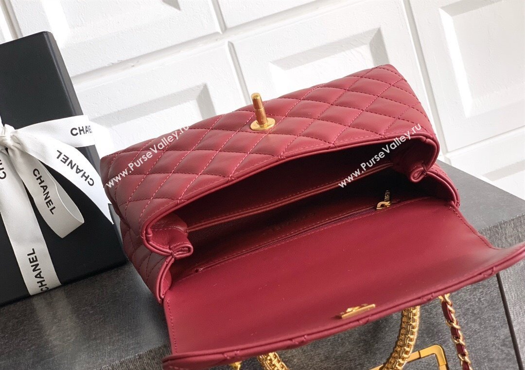Chanel Coco Handle Calfskin Small Flap Bag with Woven Top with Strass Burgundy 2025 (yezi-250812012)