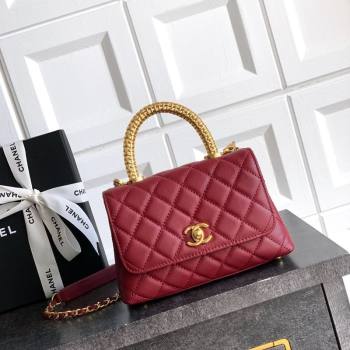 Chanel Coco Handle Calfskin Mini Flap Bag with Woven Top with Strass AS2215 Burgundy 2025 (yezi-250812016)
