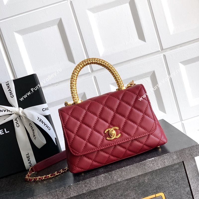 Chanel Coco Handle Calfskin Mini Flap Bag with Woven Top with Strass AS2215 Burgundy 2025 (yezi-250812016)