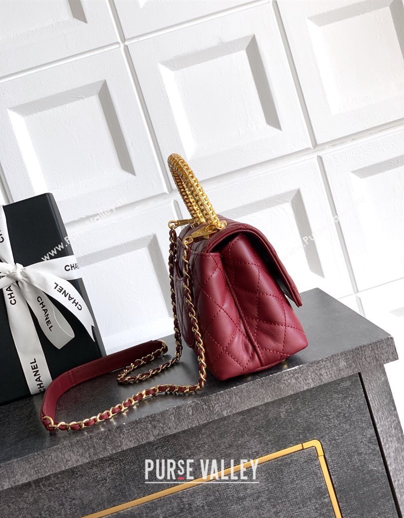 Chanel Coco Handle Calfskin Mini Flap Bag with Woven Top with Strass AS2215 Burgundy 2025 (yezi-250812016)