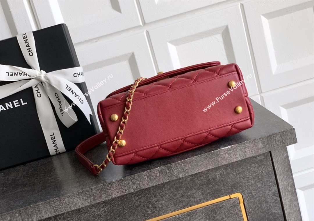 Chanel Coco Handle Calfskin Mini Flap Bag with Woven Top with Strass AS2215 Burgundy 2025 (yezi-250812016)