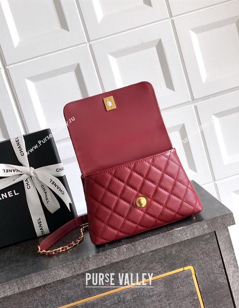 Chanel Coco Handle Calfskin Mini Flap Bag with Woven Top with Strass AS2215 Burgundy 2025 (yezi-250812016)
